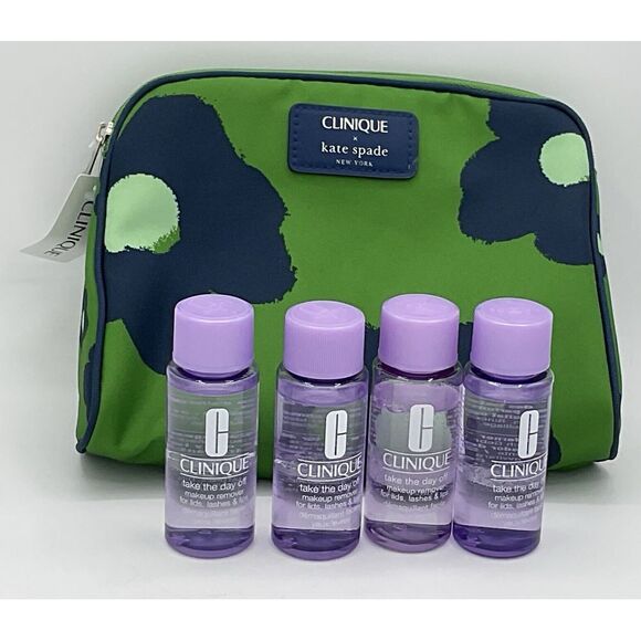 Kate Spade/ Clinique Makeup Bag 4 Travel Bottles Makeup Remover NEW - Picture 1 of 3